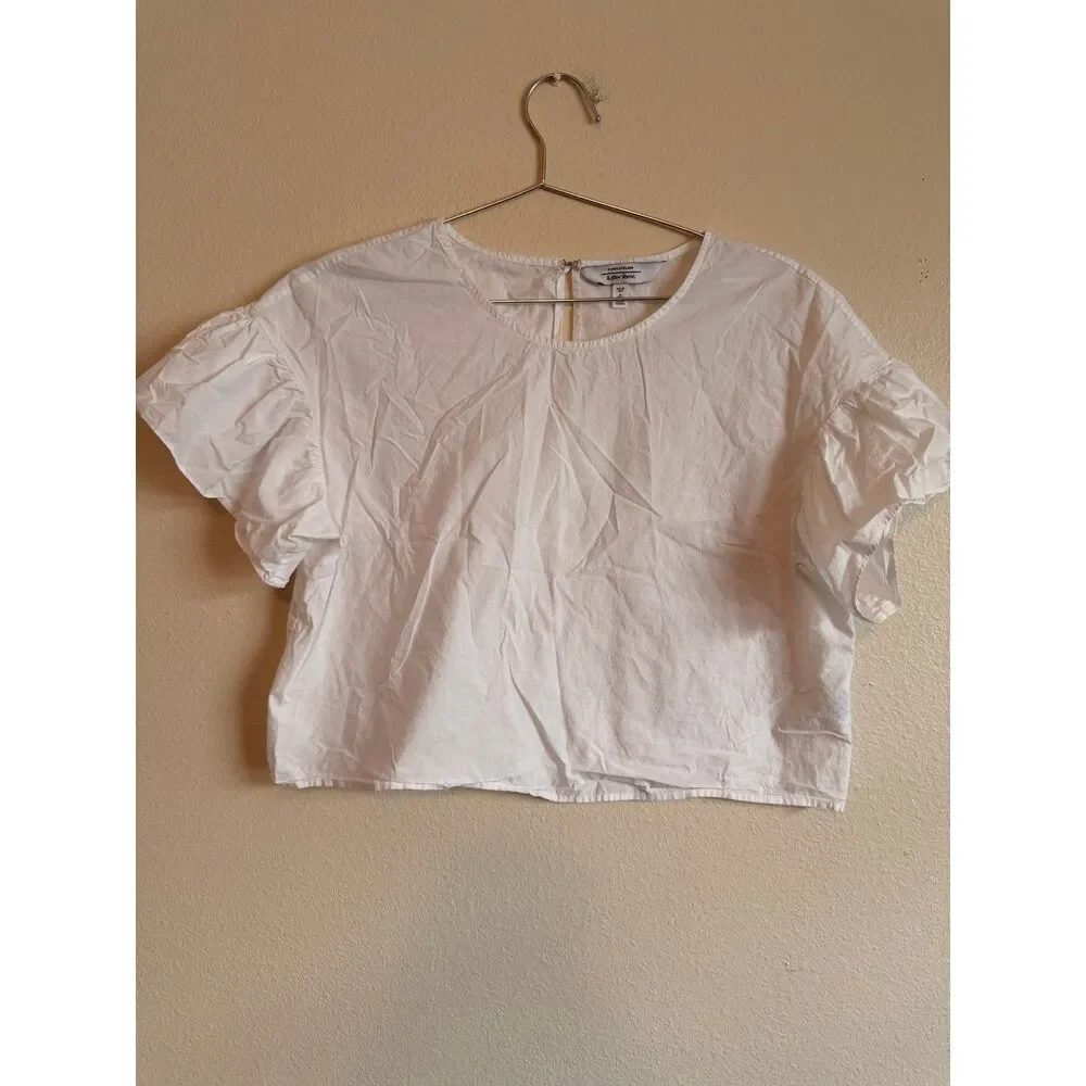 & Other Stories Blouse Women Size 6 White Paris Atelier Ruffle Sleeve Cotton Top